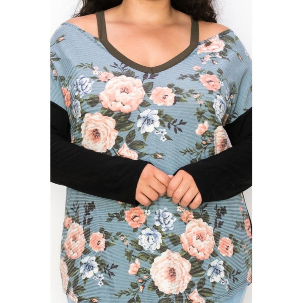 3pack - Comfort Fit Floral V-Neck Long Sleeve Top - Soft Stretch
